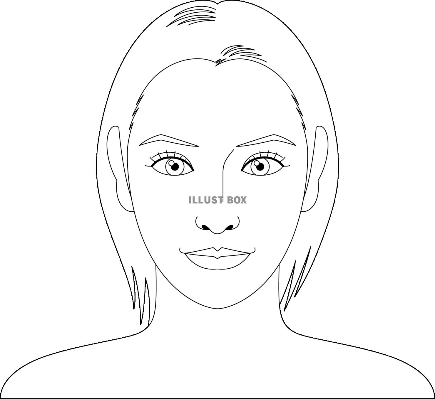 無料イラスト 健康的な若い女性の顔 美容のイメージ 塗り絵