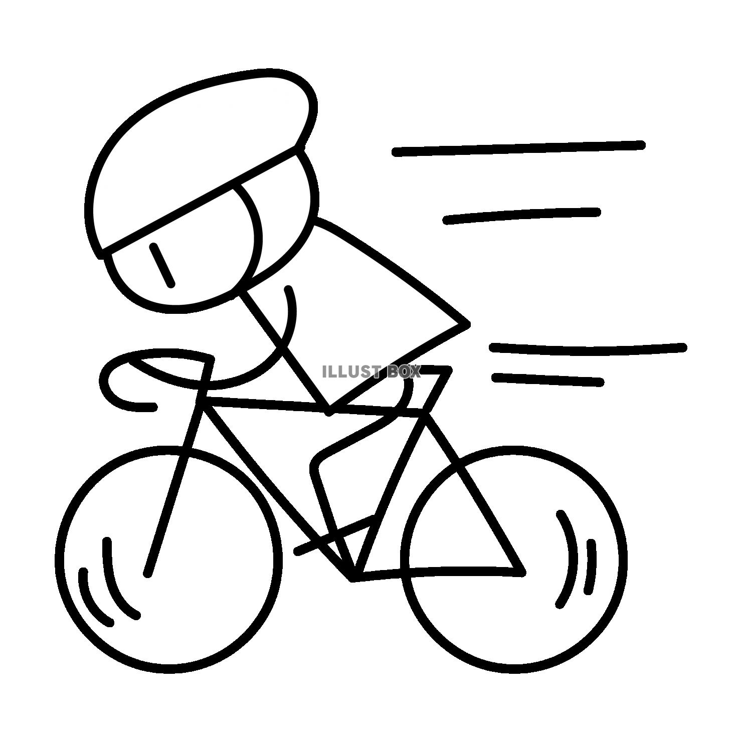 無料イラスト ロードバイク スピード 白黒 手描き 人物
