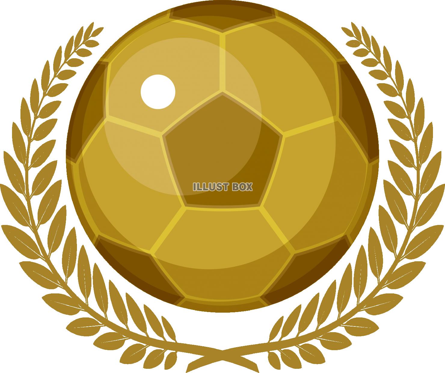 無料イラスト ゴールドの月桂樹の葉とサッカーボール スポーツ 勝利のシンボ
