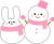 ウサギと雪だるま　ピンク