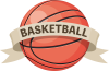 バスケットボールとタイトルの帯　スポーツのシンボル　マーク
