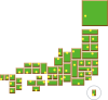 四角のタイルで単純化した日本地図　県庁所在地