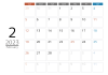 2023年シンプルなメモスペースのあるカレンダー　2月