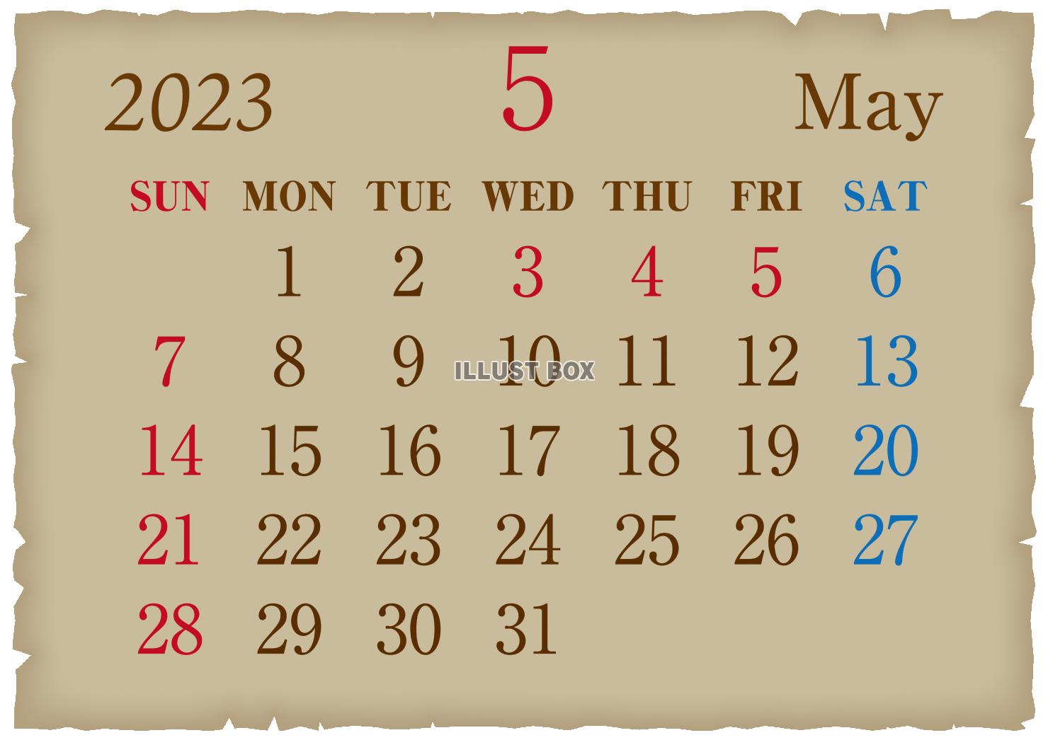 2023年　古紙風　カレンダー5月