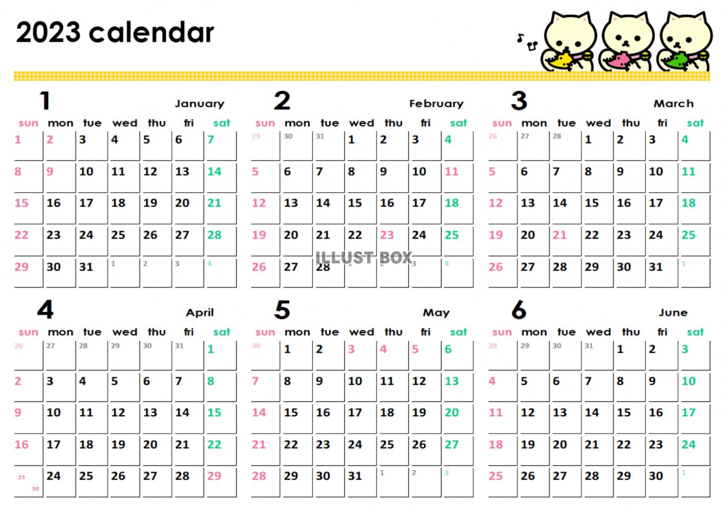 オカリナカレンダー半年分　2023年1月から6月分