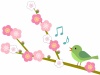 梅の花模様と鶯の壁紙画像シンプル背景素材イラスト