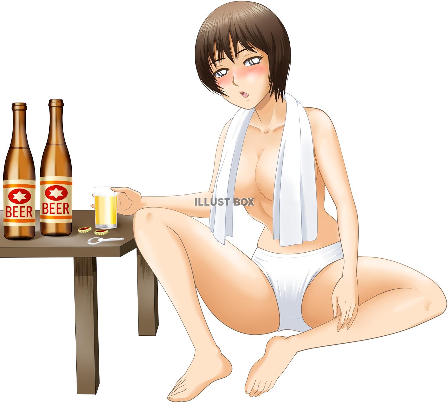 風呂あがりにビールを飲むお姉さん（jpeg)