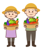 野菜を持つ農家の高齢夫婦