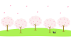 桜並木と猫のイラスト