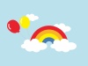 空に浮かぶ雲と虹と風船のイラスト