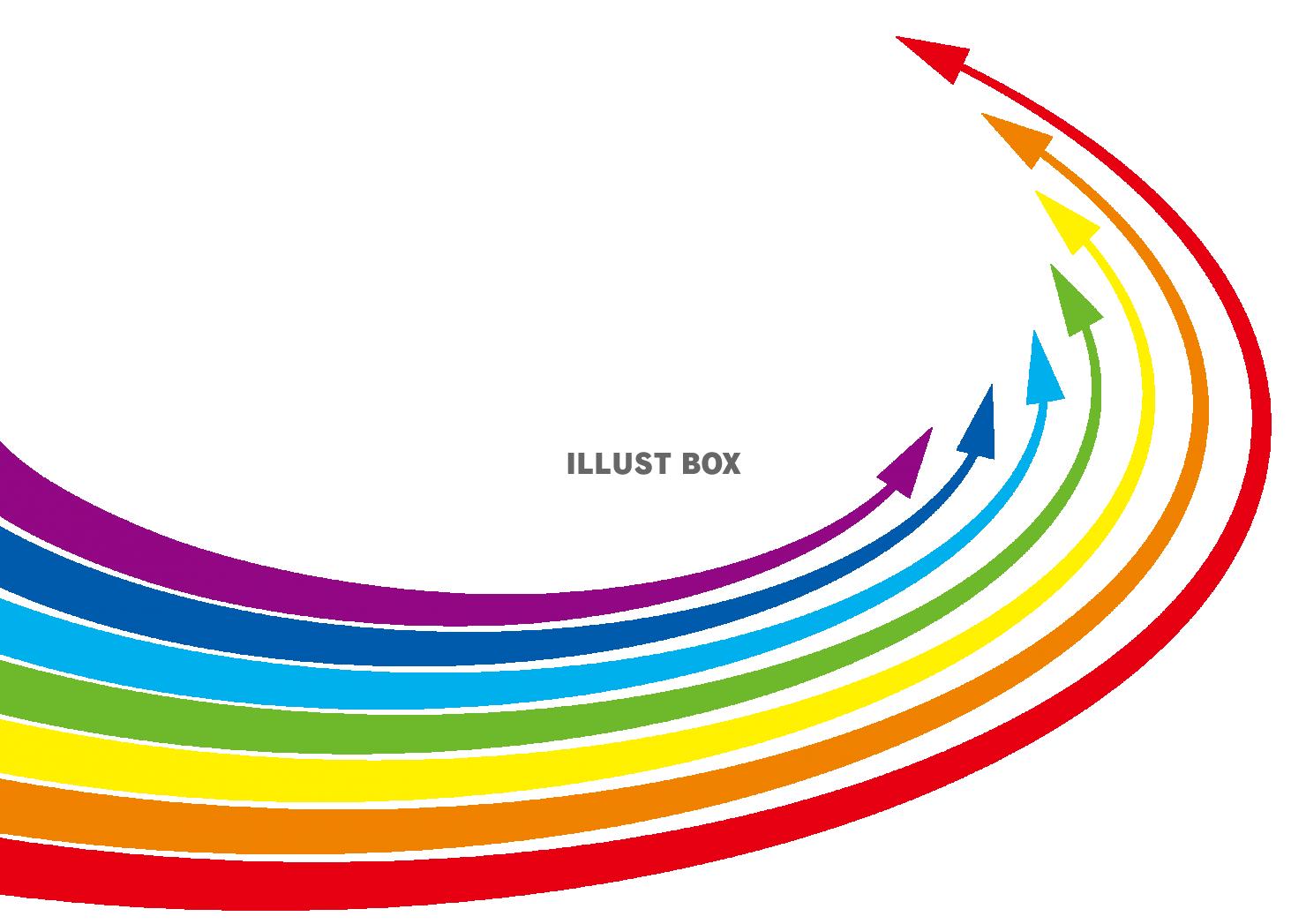 収束して旋回するカラフルなレインボーカラーの矢印