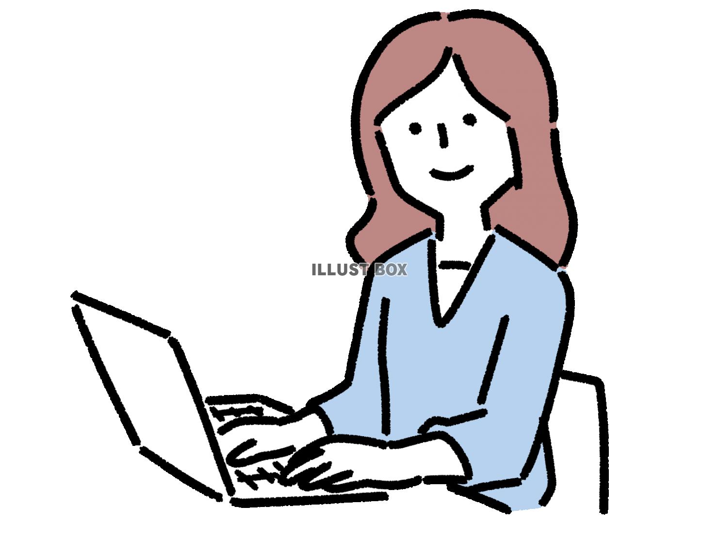 ノートパソコンで仕事をする笑顔の女性