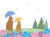 梅雨と熊の親子のイラスト