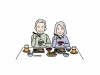 一緒に食事をする老夫婦のイラスト