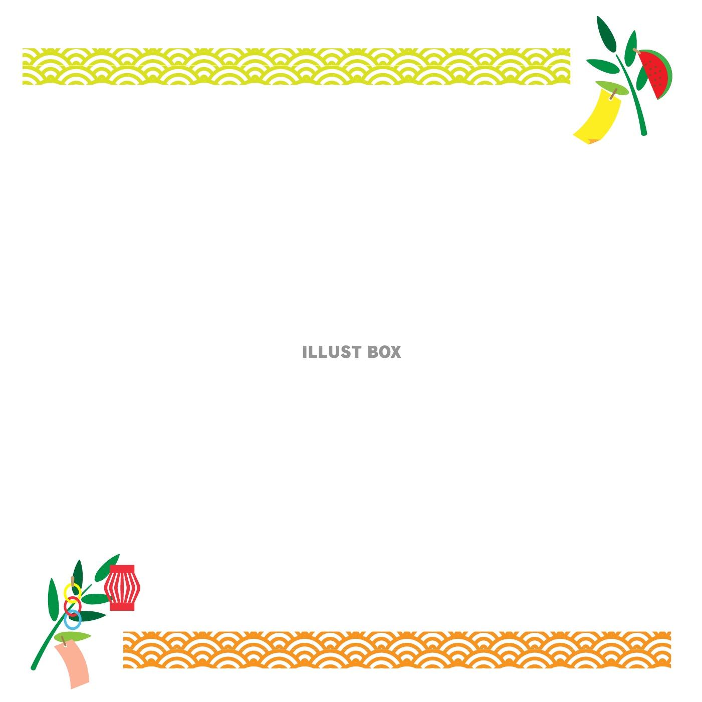 七夕フレーム05　短冊　笹　すいか