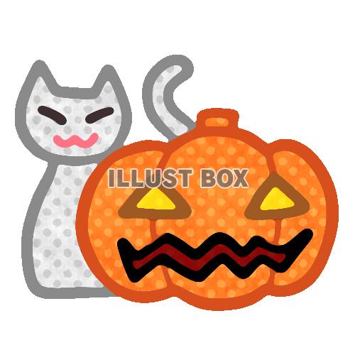 ハロウィンのカボチャと白猫 ドット模様