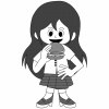 女性がハンバーガーを食べるイラスト（白黒）