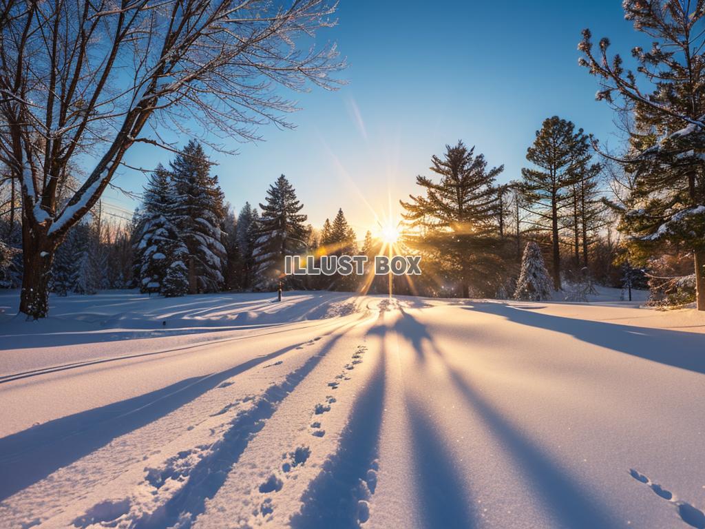 幻想的な風景　クリスマスのイラスト　夕焼け