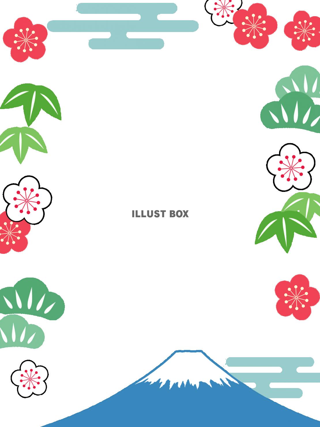 富士山と松竹梅の和柄フレームシンプル飾り枠イラストpng透過