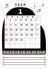 2024年1月・月間カレンダー・グランドピアノ・メモ・枠付き・縦型
