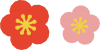 ワンポイントに使う赤とピンクの梅の花アイコン２つ