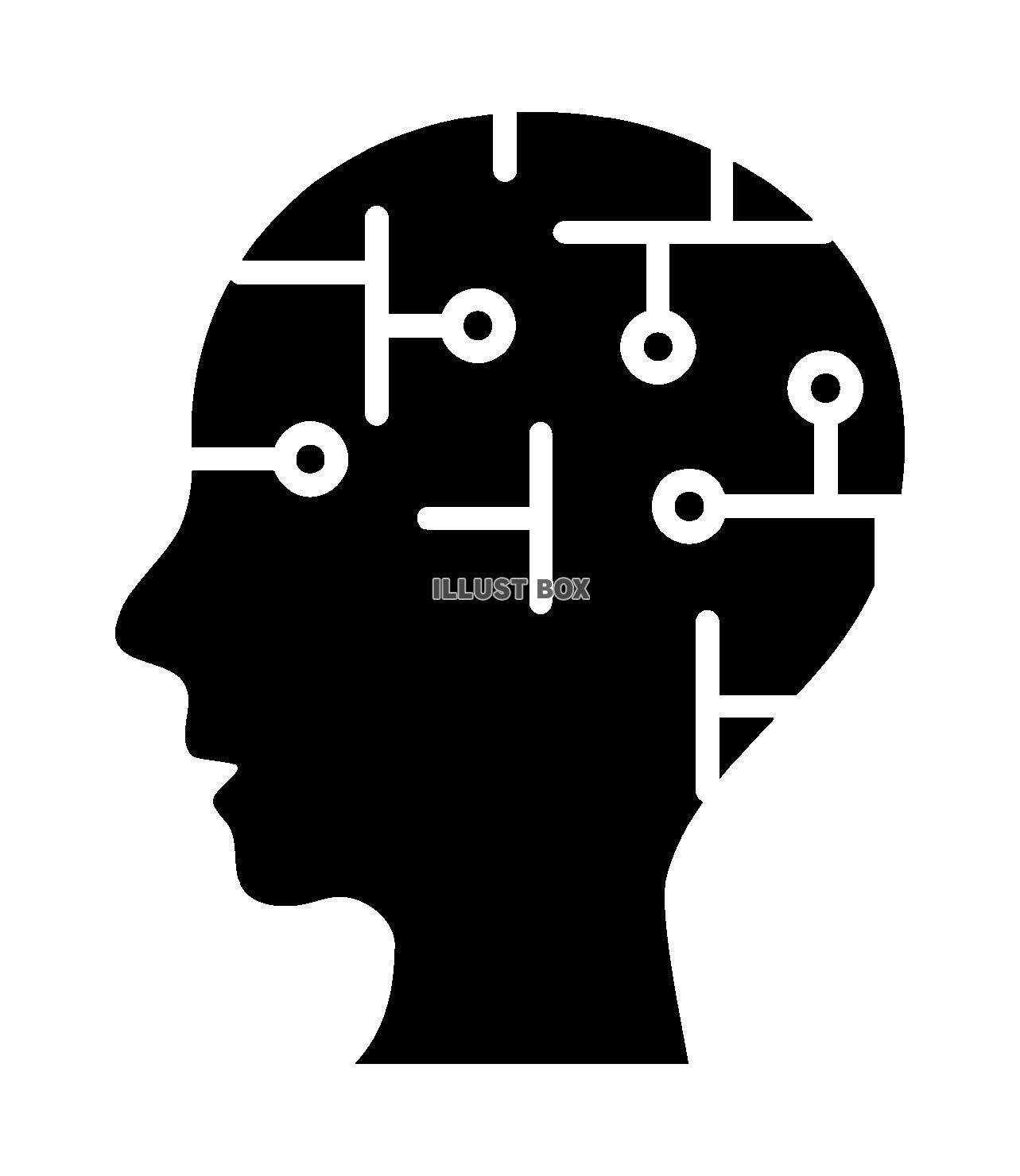 横顔と頭の回路のシルエット