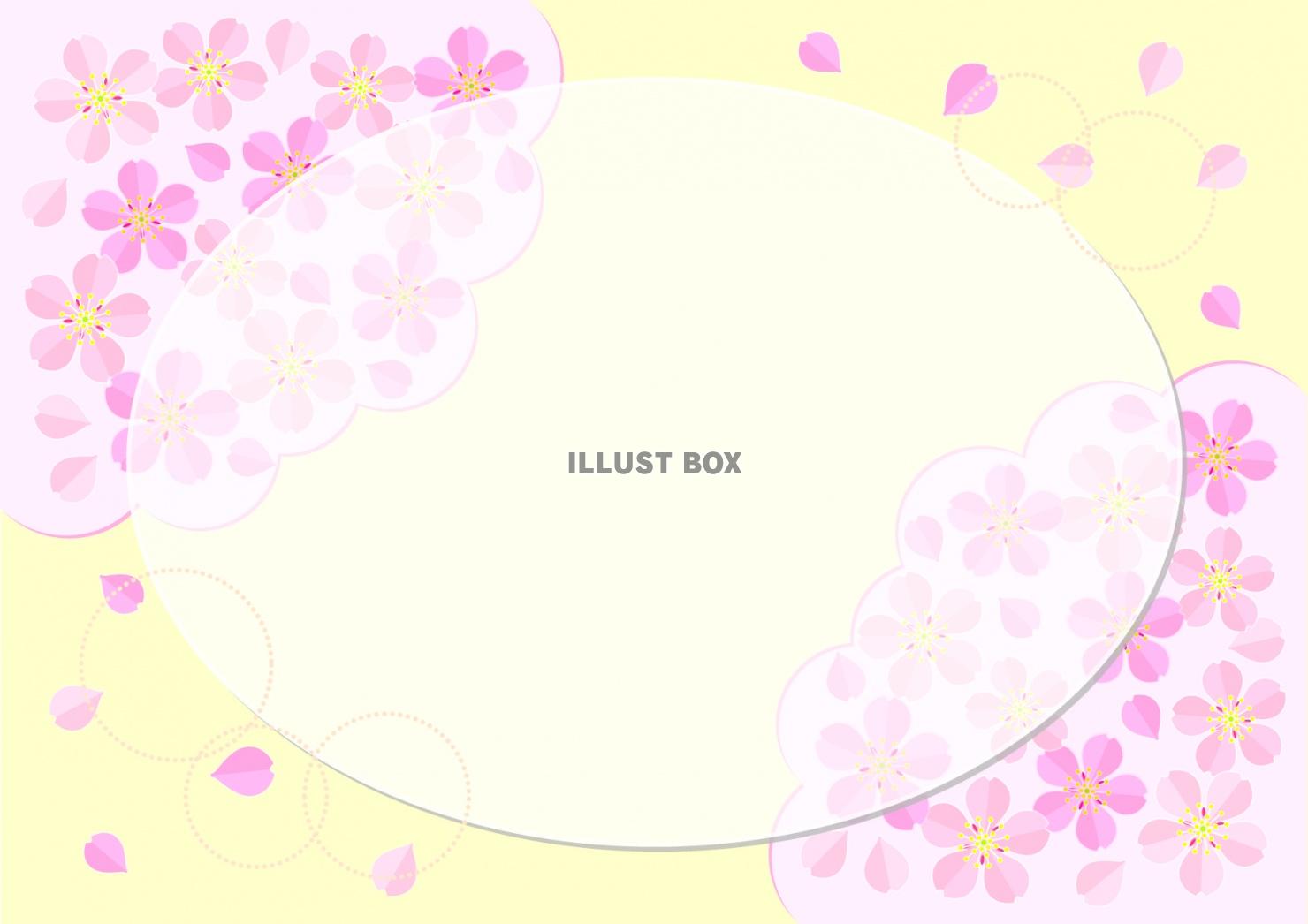 桜が満開のメッセージカード（楕円）