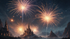 ファンタジーで幻想的な花火が綺麗な絵本の様な世界観背景[AI生成画像］