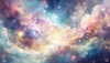 ファンタジーで幻想的な宇宙空間と夢の様な絵本世界観背景[AI生成画像］