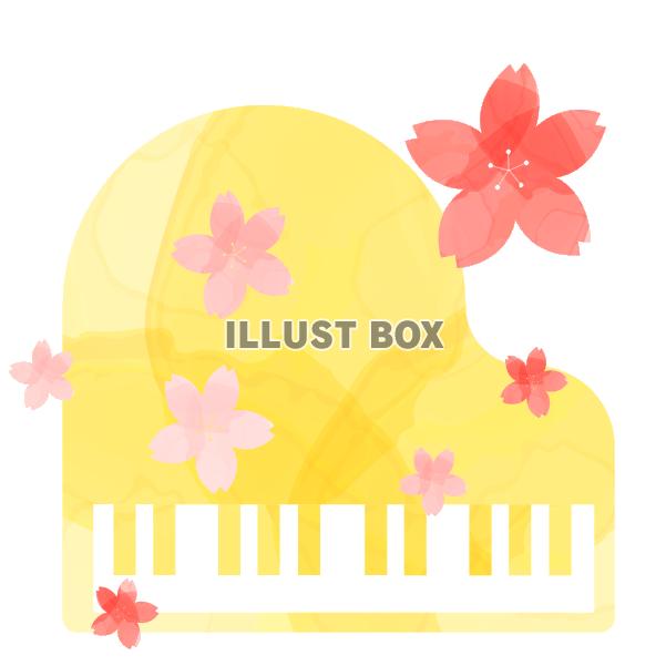 水彩風の桜とピアノ　黄色