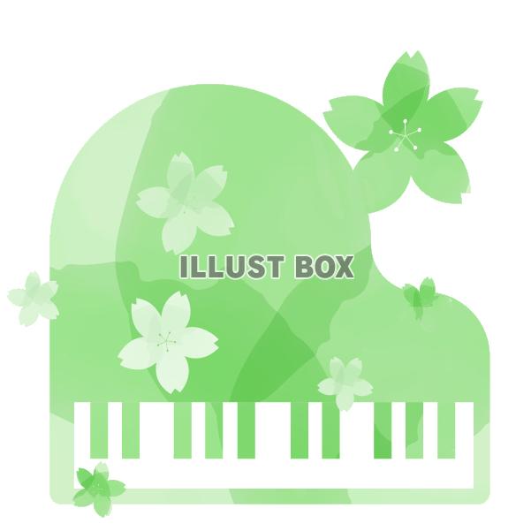 水彩風の桜とピアノ　緑
