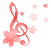 水彩風の桜とト音記号　ピンク