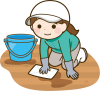 汚れた床を掃除する女性