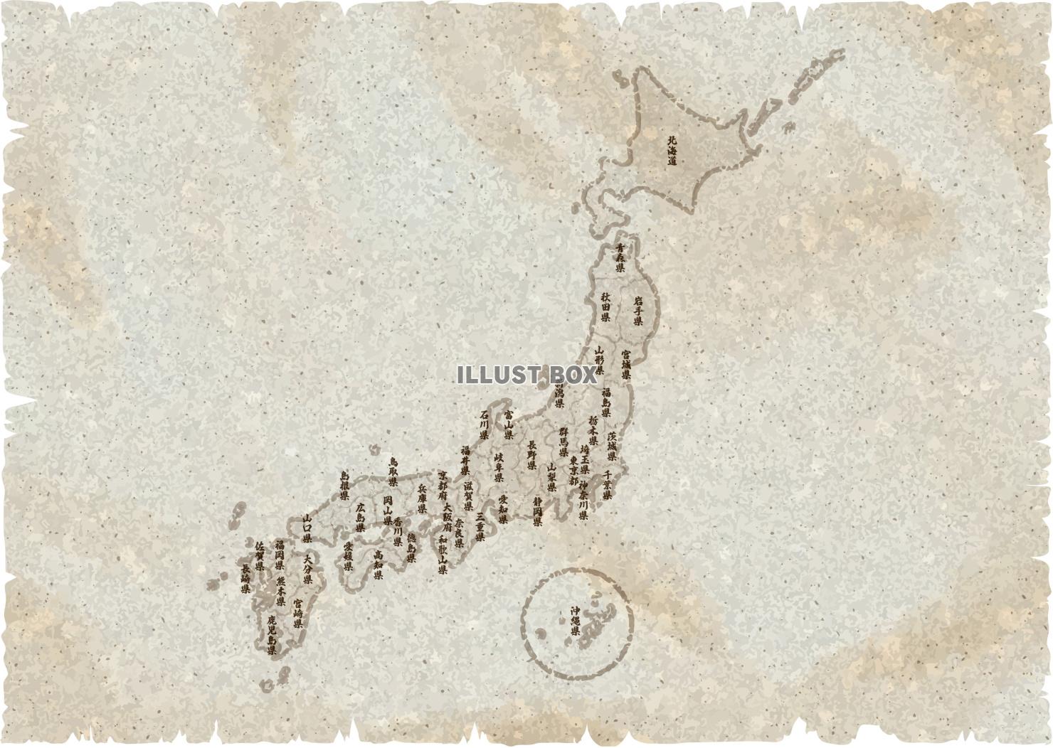 古地図風の日本地図　都道府県の文字入り