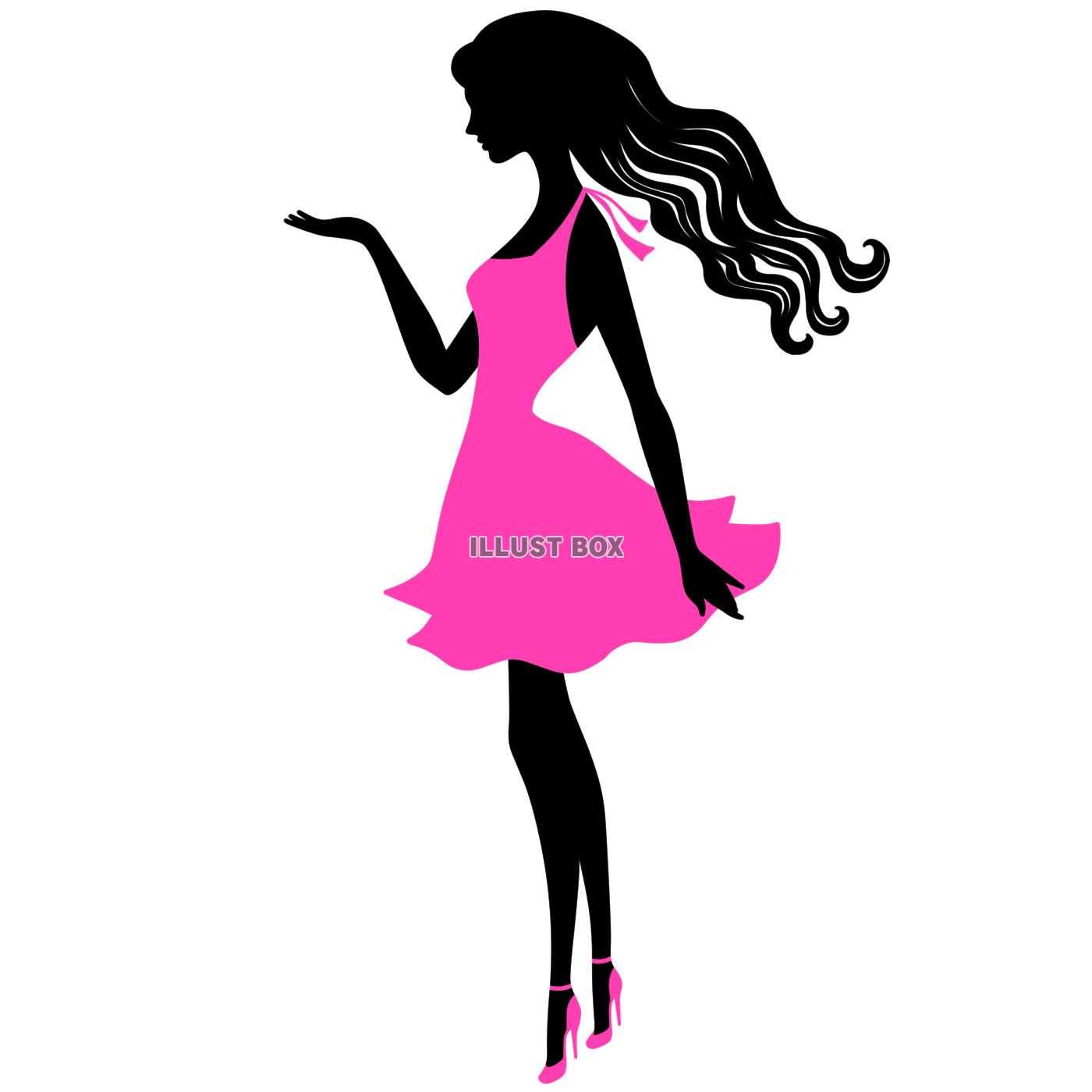 【女性シルエット　ドレス】ピンク色　白背景jpeg