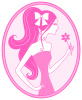 【ポニーテールの女性　楕円額縁】ピンク色２　白背景jpeg