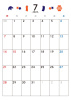 7月カレンダー　2024年　令和6年　A4縦　オレンジと紺