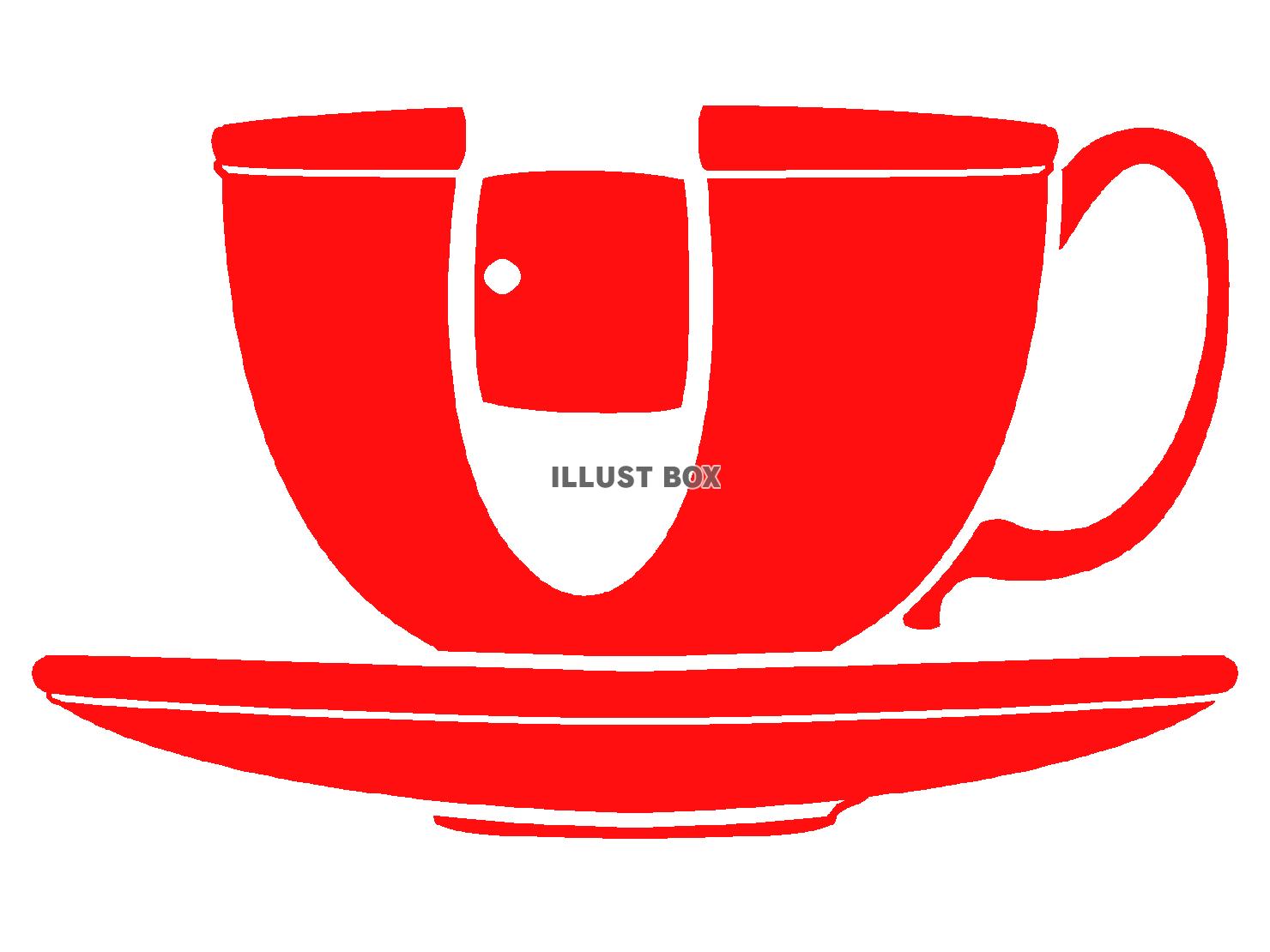 赤色の遊園地のコーヒーカップのシルエット