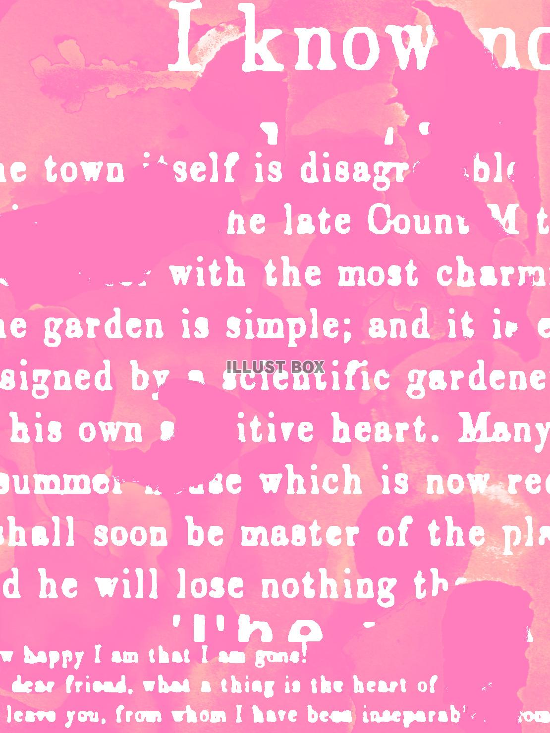 ピンクの英字コラージュ入り水彩テクスチャ背景　477