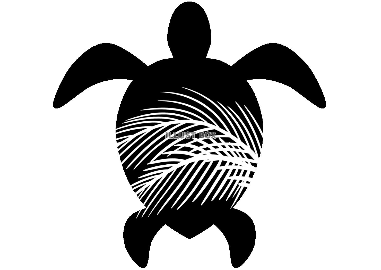 ウミガメのシルエット⑤ シンプル 甲羅に椰子の葉