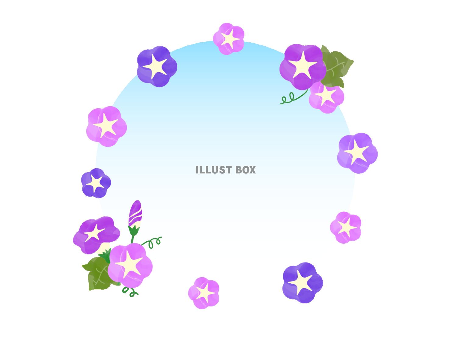 水彩風紫陽花と青空の円形フレーム