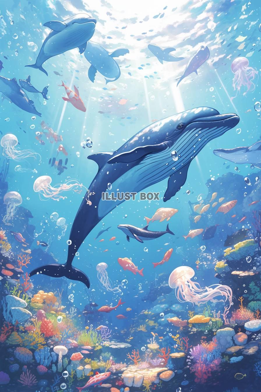 夏らしい海の生き物イラスト背景