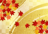 金箔市松模様地に文様紅葉の秋の和背景ヨコ