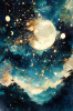 【イメージ】絵本の様な秋の夜空のイメージイラスト背景