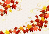 麻の葉地に文様紅葉の秋の和背景ヨコ