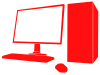 赤色のデスクトップパソコンのシルエット