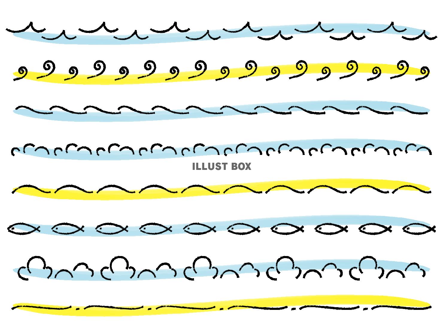 夏イメージのシンプルな手描きのラインセット（カラー）