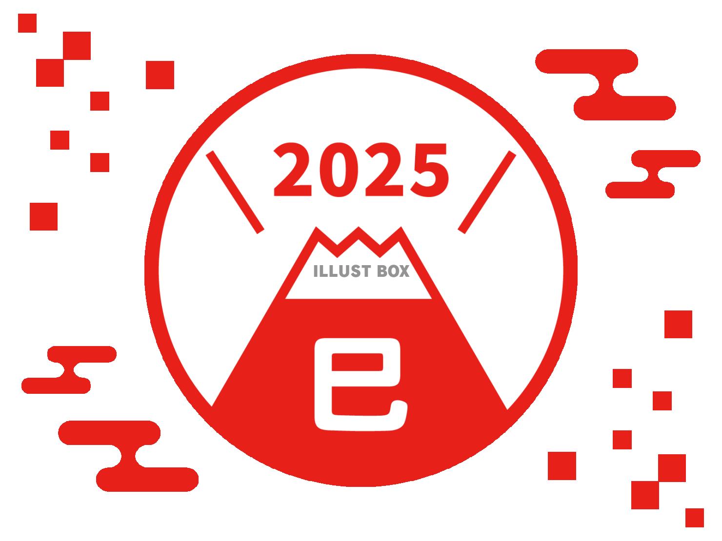 2025年巳年の年賀状 シンプルな富士山のロゴ（赤）