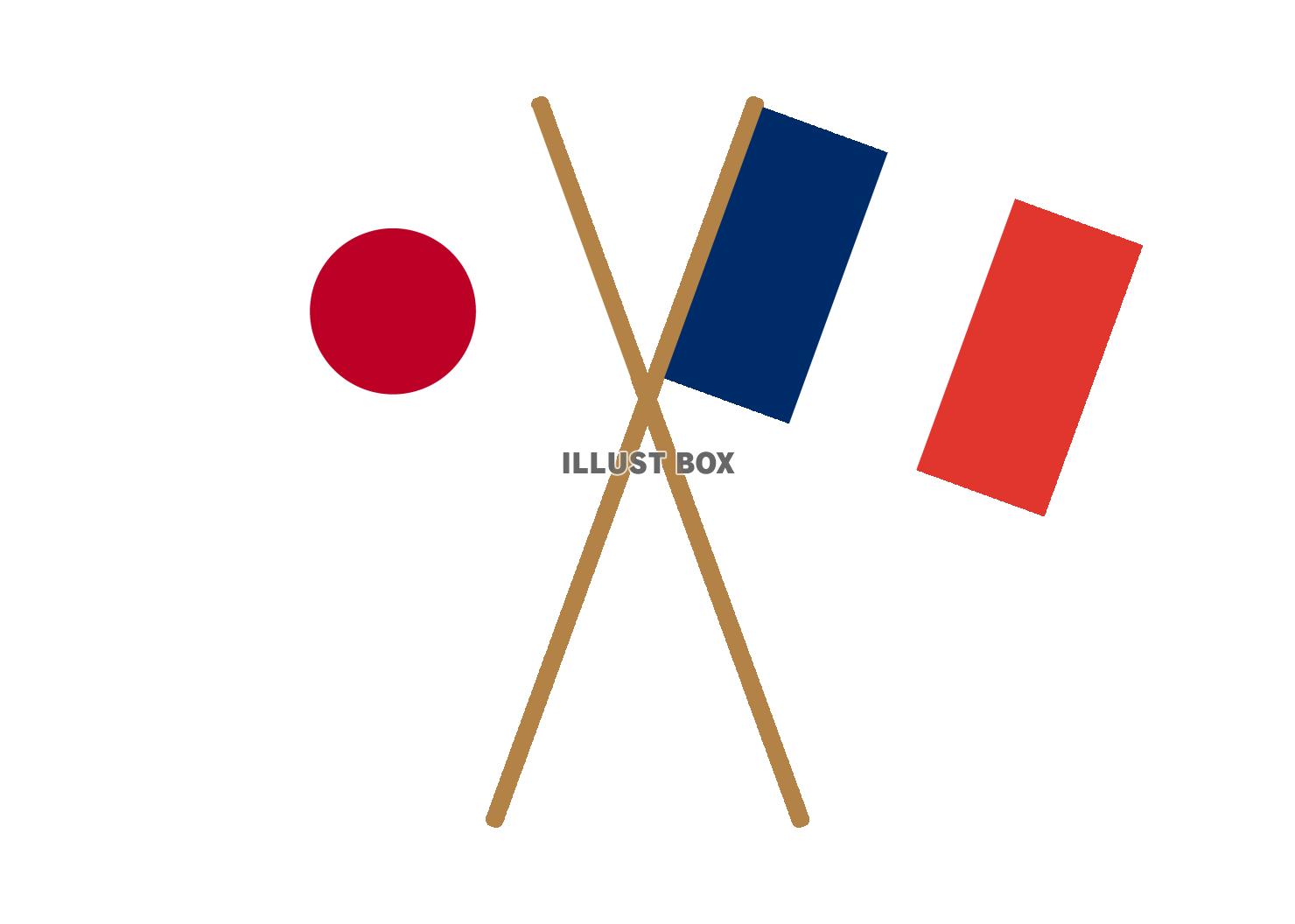 1_国旗_日本フランス・棒・交差