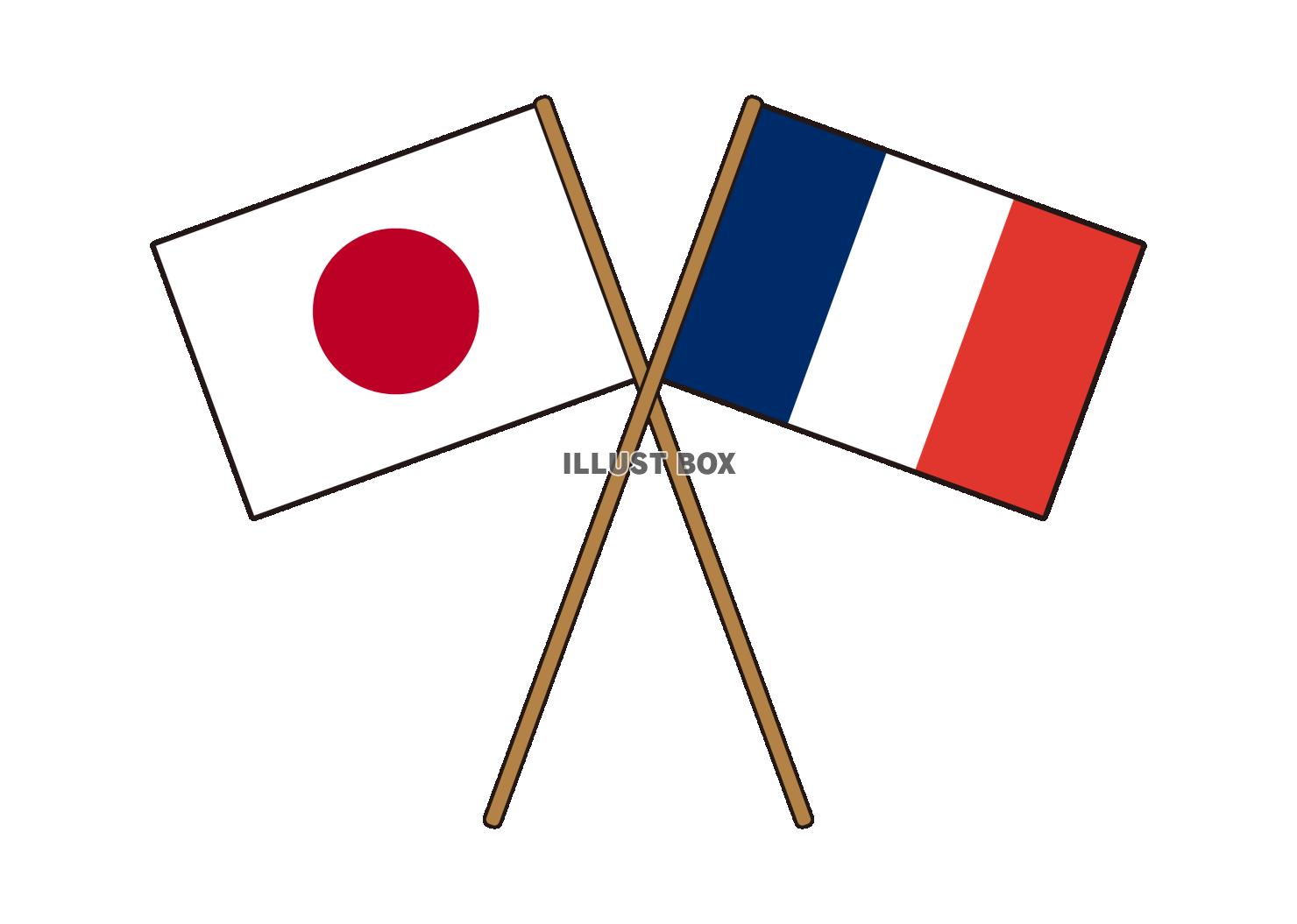 2_国旗_日本フランス・棒・交差・ふち有り